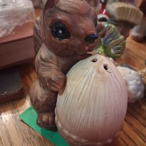 Ceramic Brown Squirrel Figurine with Cream Egg Accent - Decorative Home Accent